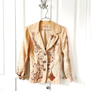 Khaki Corduroy Embroidered Blazer Johnny‎ Was Size Small Cotton